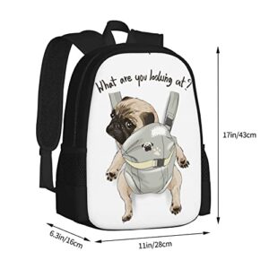 Backpack for Teens Adults,Pug Dog Print Puppy Funny Quote Durable Travel Backpacks College Bookbags Business Computer Bags for Campus Work Hiking Camping Commuting Shopping Sport