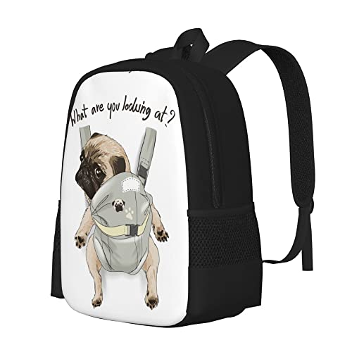 Backpack for Teens Adults,Pug Dog Print Puppy Funny Quote Durable Travel Backpacks College Bookbags Business Computer Bags for Campus Work Hiking Camping Commuting Shopping Sport