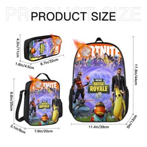 Ceosmch 3PCS Unisex Game Large Capacity Backpack Climbing Shoulder Bag Travel Lunch Bag Cartoon Stationery Bag Pencil Bag