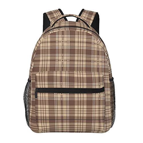 KIDZOY Brown Tartan Plaid Teens Laptop Backpack Cartoon Unisex Student School Bookbag Casual College Daypack For Boys Girls Travel Hiking Camping