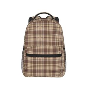 KIDZOY Brown Tartan Plaid Teens Laptop Backpack Cartoon Unisex Student School Bookbag Casual College Daypack For Boys Girls Travel Hiking Camping