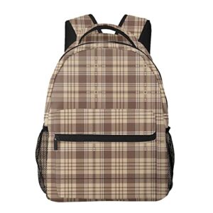 KIDZOY Brown Tartan Plaid Teens Laptop Backpack Cartoon Unisex Student School Bookbag Casual College Daypack For Boys Girls Travel Hiking Camping