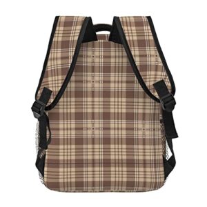 KIDZOY Brown Tartan Plaid Teens Laptop Backpack Cartoon Unisex Student School Bookbag Casual College Daypack For Boys Girls Travel Hiking Camping