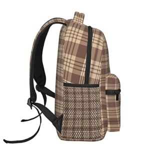 KIDZOY Brown Tartan Plaid Teens Laptop Backpack Cartoon Unisex Student School Bookbag Casual College Daypack For Boys Girls Travel Hiking Camping