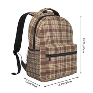 KIDZOY Brown Tartan Plaid Teens Laptop Backpack Cartoon Unisex Student School Bookbag Casual College Daypack For Boys Girls Travel Hiking Camping