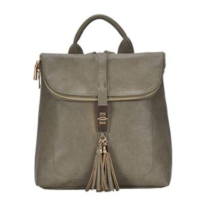 mms brands miztique the diana backpack purse for women, flap over tote bag, soft vegan leather – olive