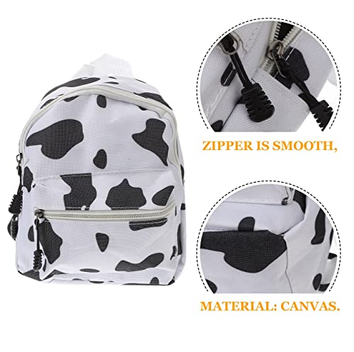 Amosfun Cow Pattern Backpack Cow Print Backpack Mini Canvas Daypack with Plush Cow Pendant for Bag Accessory