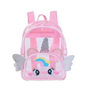 mosstyus women lady girls clear daypack transparent shoulder bag casual backpack for daily travel outdoor, unicorn pink