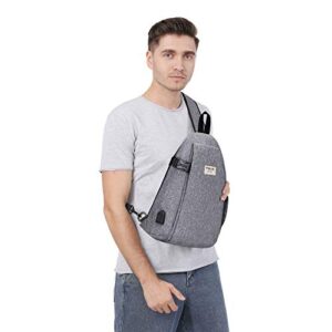 MOSISO Sling Backpack, Travel Hiking Daypack Folding Pocket Outdoor Rope Crossbody Shoulder Bag with USB Charging Port, Gray