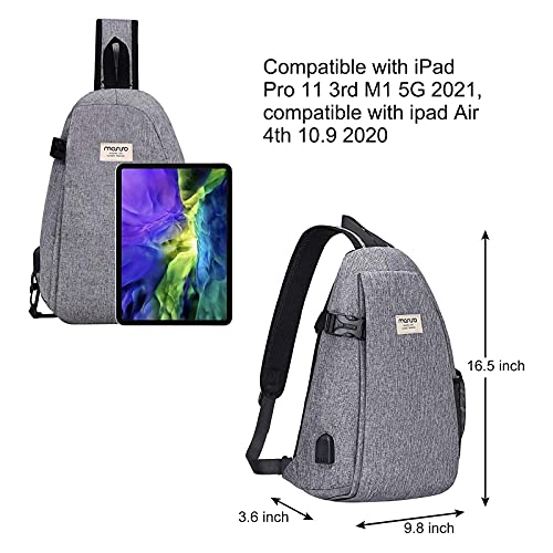 MOSISO Sling Backpack, Travel Hiking Daypack Folding Pocket Outdoor Rope Crossbody Shoulder Bag with USB Charging Port, Gray