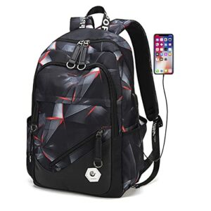 etaishow geometric-print kids school bag backpack for boys elementary middle high bookbag back pack for teens black red