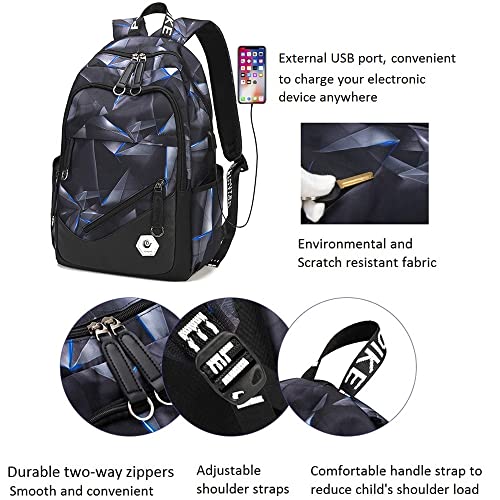 ETAISHOW Geometric-Print Kids School Bag Backpack for Boys Elementary Middle High Bookbag Back Pack for Teens Black Red