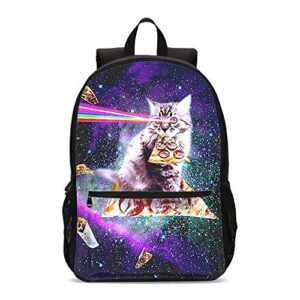 Galaxy Pizza Funny Cat Girls Backpacks School kids Bookbag Children Travel Shoulder Bag Casual Daypack 17 Inch Plus Laptop Bag for Unisex Teens Women Boys