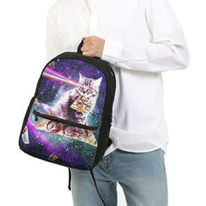 Galaxy Pizza Funny Cat Girls Backpacks School kids Bookbag Children Travel Shoulder Bag Casual Daypack 17 Inch Plus Laptop Bag for Unisex Teens Women Boys