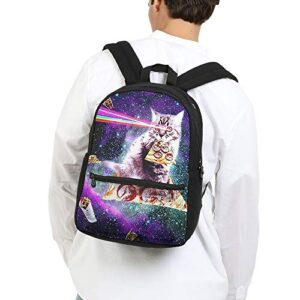 Galaxy Pizza Funny Cat Girls Backpacks School kids Bookbag Children Travel Shoulder Bag Casual Daypack 17 Inch Plus Laptop Bag for Unisex Teens Women Boys