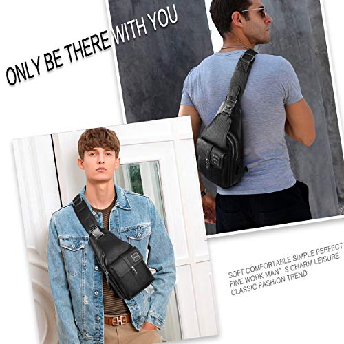 Leathario Men's leather Sling Bag Chest Bag Shoulder Bag Crossbody Casual Bag Pack Multipurpose