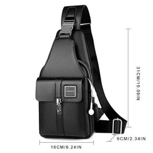Leathario Men's leather Sling Bag Chest Bag Shoulder Bag Crossbody Casual Bag Pack Multipurpose