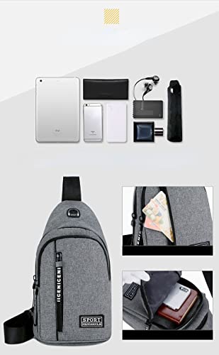 AMZTAN Crossbody Backpack for Men and Women, Waterproof Strap Bag, with USB Hole with Headphone Hole Strap Multipurpose Crossbody Chest Bag, Suitable for Shopping Working Hiking Outdoor Trip (Grey)