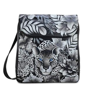 Anuschka Women's Genuine Leather Large Convertible Flap Backpack - Hand Painted Original Artwork - Cleopatra's Leopard