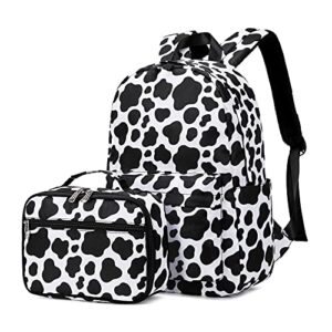 ecodudo cow print girls backpack set for teens backpacks school bookbags with lunch bag (cow print)
