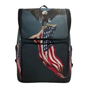mrmian north american bald eagle with flag large capacity school backpack bookbag for collage students women man travel hiking camping daypack 19x14x7 inches
