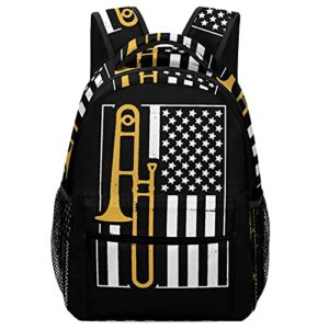 united states flag trombone laptop & tablet backpack study hall shoulder bag travel daypack