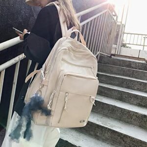 Laptop Backpack Cute Mesh Pockets Aesthetic School-Bag for Work Backpack for Women Travel Bag Large Capacity Day Pack (White)