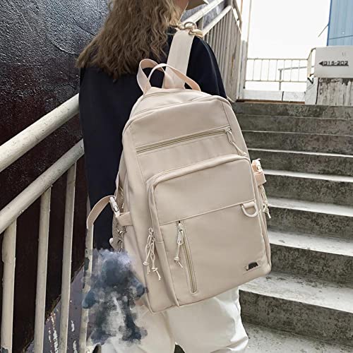 Laptop Backpack Cute Mesh Pockets Aesthetic School-Bag for Work Backpack for Women Travel Bag Large Capacity Day Pack (White)