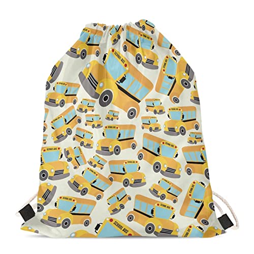 INSTANTARTS Drawstring Backpacks Yellow School Bus Print String Training Gymsack Lightweight Portable School Shoulder Bookbag Back to School