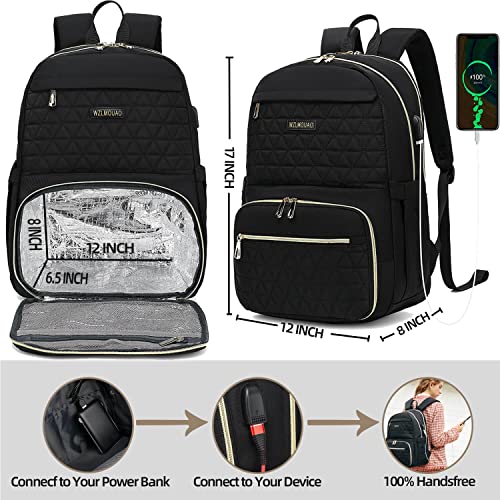 Lunch Backpack for Women, Insulated Cooler Lunch Box, 15.6 Inch Laptop Business Backpack with USB Port, Water Resistant College School Bookbag Computer Bag for Camping Travel Women & Men Gift, Black