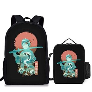 qtubzad 2pcs anime backpack with lunch bag,3d print backpack 17 inch,portable cartoon lunch box for outdoor/work/travel