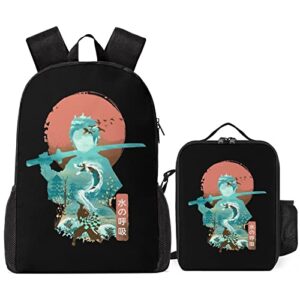 Qtubzad 2PCS Anime Backpack with Lunch Bag,3D Print Backpack 17 Inch,Portable Cartoon Lunch Box for Outdoor/Work/Travel