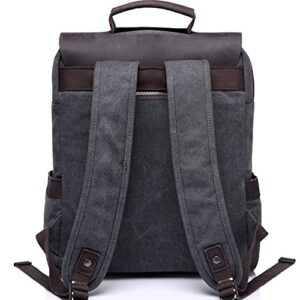 VASCHY Leather Laptop Backpack, Casual Canvas Campus School Rucksack with 15.6 inch Laptop Compartment