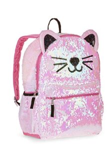 kitty cat sequin backpack for girls — deluxe kitten backpack with 2 way sequins, 16 inch