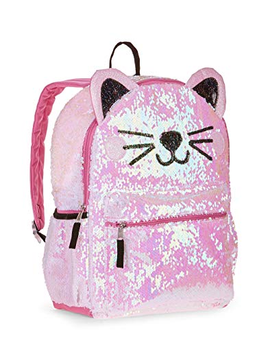 Kitty Cat Sequin Backpack for Girls -- Deluxe Kitten Backpack with 2 Way Sequins, 16 Inch