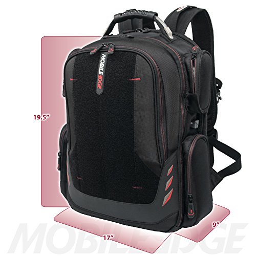 Core Gaming Laptop Backpack From Mobile Edge Core Gaming, 17.3 Inch, External USB 3.0 Quick-Charge Port w/Built-in Charging Cable, Patch Panel - Black w/Red Trim - MECGBPV1