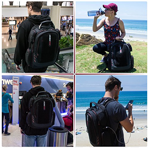 Core Gaming Laptop Backpack From Mobile Edge Core Gaming, 17.3 Inch, External USB 3.0 Quick-Charge Port w/Built-in Charging Cable, Patch Panel - Black w/Red Trim - MECGBPV1