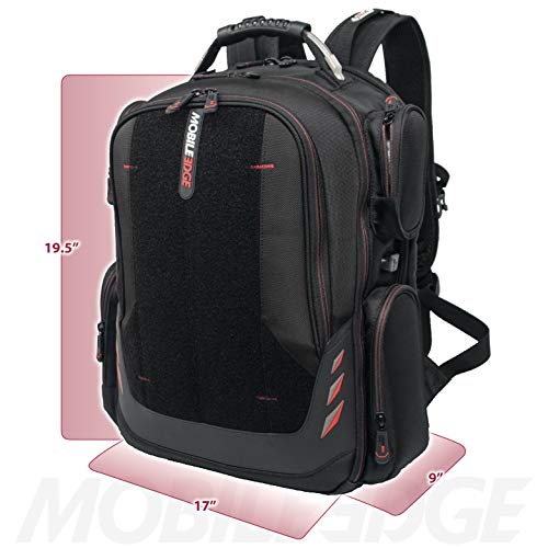 Core Gaming Laptop Backpack From Mobile Edge Core Gaming, 17.3 Inch, External USB 3.0 Quick-Charge Port w/Built-in Charging Cable, Patch Panel - Black w/Red Trim - MECGBPV1