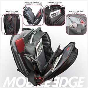 Core Gaming Laptop Backpack From Mobile Edge Core Gaming, 17.3 Inch, External USB 3.0 Quick-Charge Port w/Built-in Charging Cable, Patch Panel - Black w/Red Trim - MECGBPV1