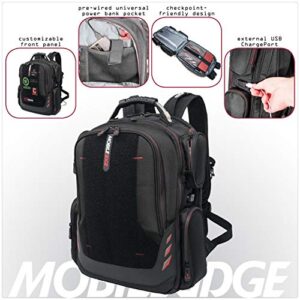 Core Gaming Laptop Backpack From Mobile Edge Core Gaming, 17.3 Inch, External USB 3.0 Quick-Charge Port w/Built-in Charging Cable, Patch Panel - Black w/Red Trim - MECGBPV1