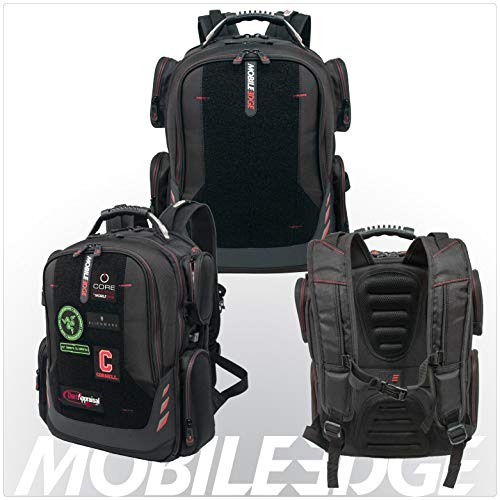 Core Gaming Laptop Backpack From Mobile Edge Core Gaming, 17.3 Inch, External USB 3.0 Quick-Charge Port w/Built-in Charging Cable, Patch Panel - Black w/Red Trim - MECGBPV1