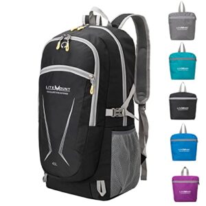 litemount lightweight packable backpack, hiking backpack, outdoor travel daypack (black)