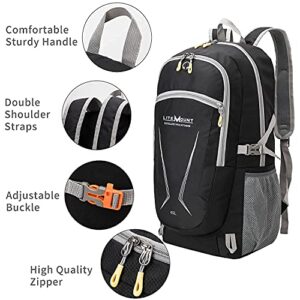 LITEMOUNT Lightweight Packable Backpack, Hiking Backpack, Outdoor Travel Daypack (Black)