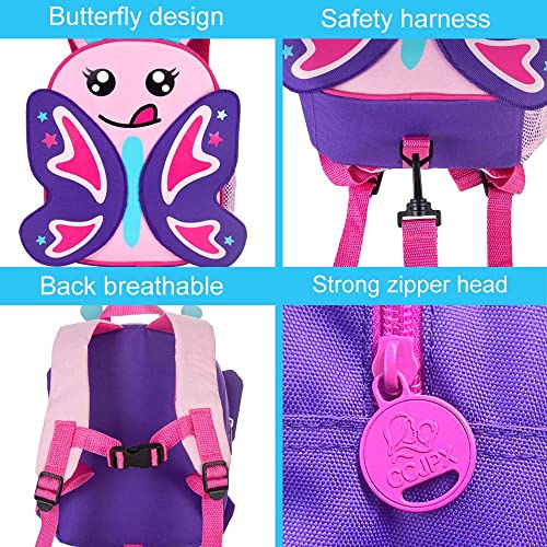 AGSDON Toddler Backpack with Leash, 9.5" Kids Butterfly Safety Leashes Removable Tether bookbag