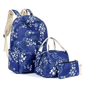 leaper water-resistant floral school backpack girls lunch bag purse dark blue