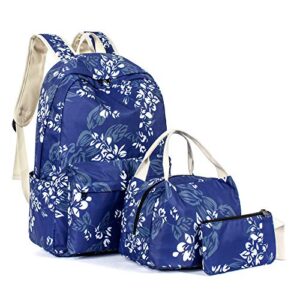 Leaper Water-Resistant Floral School Backpack Girls Lunch Bag Purse Dark Blue