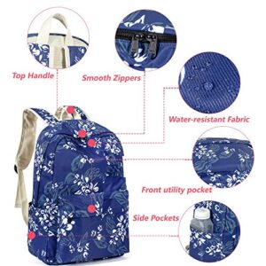 Leaper Water-Resistant Floral School Backpack Girls Lunch Bag Purse Dark Blue