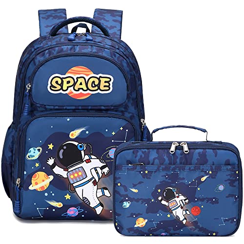 Backpack for Kids School Backpack for Boys Space Galaxy Backpack for Elementary Kids School Bag Bookbag with Lunch Bag