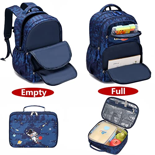 Backpack for Kids School Backpack for Boys Space Galaxy Backpack for Elementary Kids School Bag Bookbag with Lunch Bag