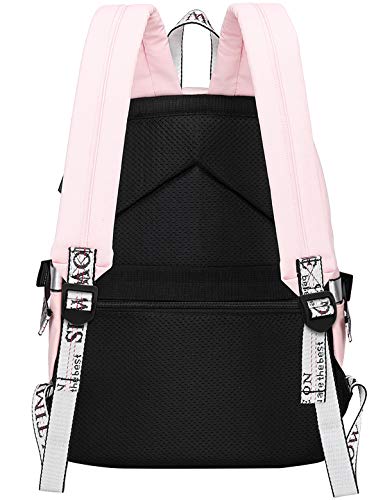Mairle 17.3 inch Casual Laptop Backpack Anti Theft Schoolbag Daypack Ribbon Decorate School Bag with USB Charging Port for Teen Girls Women, Black